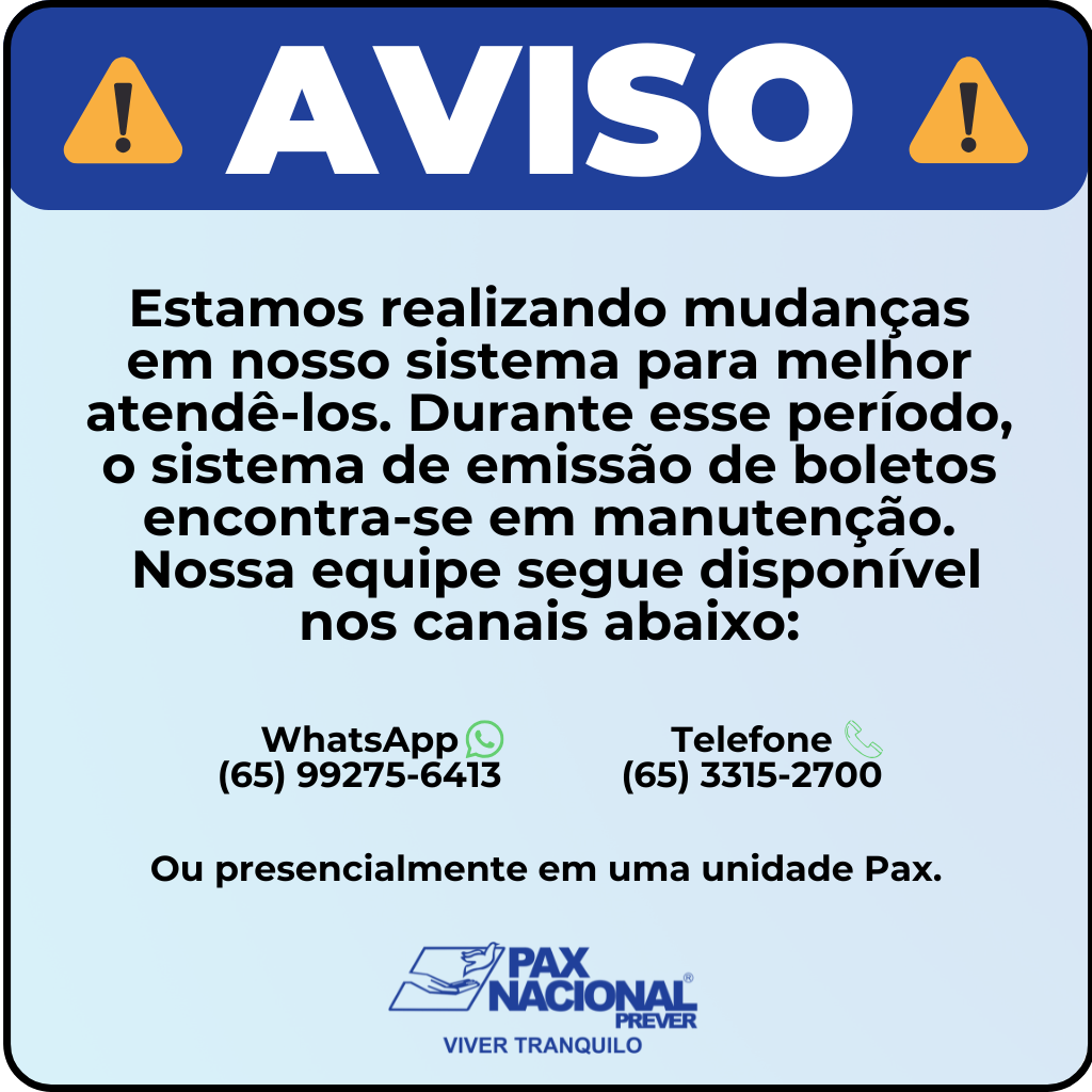 Aviso de manutenção do sistema